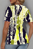 Casual Geometric Print Contrast V Neck T-Shirts