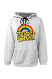 Casual Graffiti Print Letters Draw String Pocket Hooded Tops
