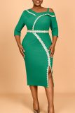Elegant Solid Color Slit Wrapped Skirt Plus Size Dresses