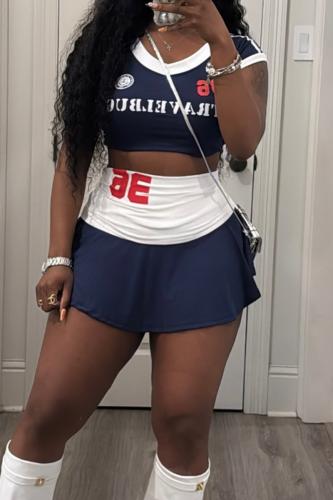 Sexy Sportswear Letters Solid Color V Neck Short Sleeve Two Pieces