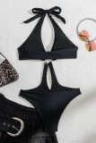 Sexy Leopard Print Hollow Out Patchwork Backless Belted Swimwears (With Paddings)