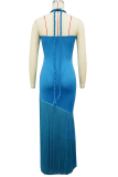Sexy Solid Color Fringed Trim Hollow Out Halter Long Dresses