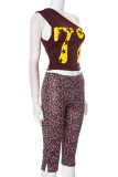 Sexy Print Patchwork Oblique Collar Sleeveless Two Pieces