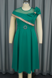 Elegant Solid Color Bow Decor O Neck Long Plus Size Dresses