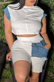 Casual Daily Patchwork Basic O Neck Short Sleeve Two Pieces
