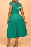 Elegant Solid Color Bow Decor O Neck Long Plus Size Dresses