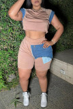Casual Daily Patchwork Basic O Neck Short Sleeve Two Pieces