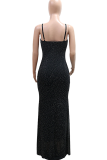 Sexy Solid Color Hot Drill Spaghetti Strap Long Dresses