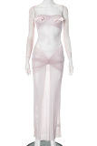 Sexy Solid Color See-Through Bow Decor Strapless Long Dresses