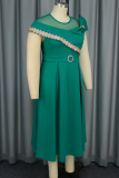 Elegant Solid Color Bow Decor O Neck Long Plus Size Dresses