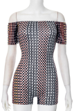 Sexy Print Patchwork Off Shoulder Skinny Rompers