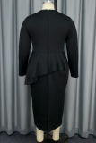 Elegant Solid Color Beading Flounce Asymmetrical Collar Wrapped Skirt Plus Size Dresses