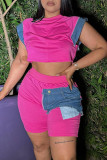 Casual Daily Patchwork Basic O Neck Short Sleeve Two Pieces