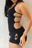 Sexy Solid Color Backless Strap Design Halter Skinny Jumpsuits