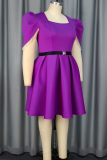 Boho Solid Color With Belt Beaded Square Neck Long Plus Size Dresses