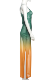 Sexy Letters Slit Spaghetti Strap Long Dresses