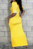 Casual Patchwork Contrast Turndown Collar Long Dresses