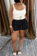 Casual Solid Color Draw String Pocket Spaghetti Strap Sleeveless Two Pieces
