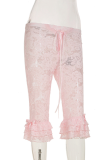 Sexy Solid Color Lace Regular Mid Waist Patchwork Bottoms