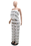 Sexy Casual Patchwork Fringed Trim Sequins See-Through Backless Strapless Sleeveless Two Pieces