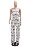 Sexy Casual Patchwork Fringed Trim Sequins See-Through Backless Strapless Sleeveless Two Pieces