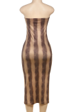 Sexy Print Patchwork Strapless Long Dresses