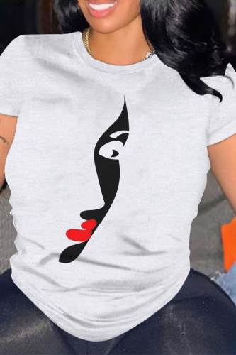 Casual portrait  Print O Neck Tops