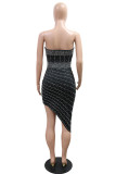 Sexy Hot Patchwork Hot Drilling Backless Irregular Strapless Irregular Dresses