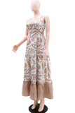 Elegant Print Patchwork Spaghetti Strap Long Dresses