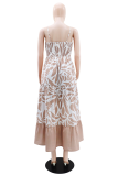 Elegant Print Patchwork Spaghetti Strap Long Dresses