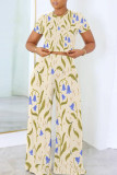 Casual Geometric Print Pocket Contrast O Neck Short Sleeve Two Pieces