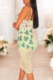 Sexy Flowers Print Contrast V Neck Wrapped Skirt Dresses