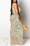 Geometric Print Flowers Stripe Contrast O Neck Dresses