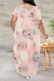 Casual Geometric Print Pocket Slit V Neck Printed Plus Size Dresses
