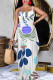 Sexy Floral Print Cartoon Pocket Contrast V Neck Printed Dresses