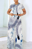 Casual Geometric Print Pocket Contrast O Neck Short Sleeve Two Pieces