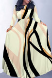 Elegant Striped Print Flowers Pocket With Belt Contrast O Neck Printed Dresses