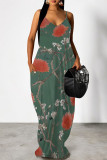 Sexy Floral Print Pocket Contrast V Neck Printed Dresses