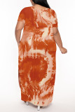 Casual Geometric Print Pocket Slit V Neck Printed Plus Size Dresses
