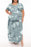 Casual Geometric Print Pocket Slit V Neck Printed Plus Size Dresses