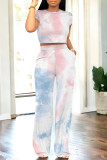 Casual Geometric Print Pocket Contrast O Neck Short Sleeve Two Pieces