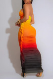 Sexy Casual Gradient Print Backless Halter Sleeveless Two Pieces