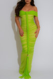 Sexy Solid Color Patchwork Backless Ruched Off Shoulder Long Dresses
