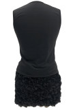 Casual Solid Color Flowers Buttons O Neck Sleeveless Two Pieces