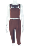Sexy Solid Color Contrast Spaghetti Strap Sleeveless Two Pieces