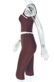 Sexy Solid Color Contrast Spaghetti Strap Sleeveless Two Pieces