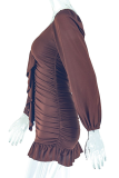 Sexy Solid Color Flounce U Neck Wrapped Skirt Dresses