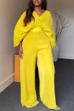 Casual Daily Solid Color Ruched Belted V Neck Three Quarter Two Pieces