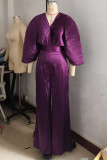 Casual Daily Solid Color Ruched Belted V Neck Three Quarter Two Pieces