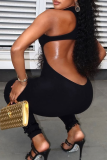 Sexy Solid Color Hollow Out O Neck Skinny Jumpsuits